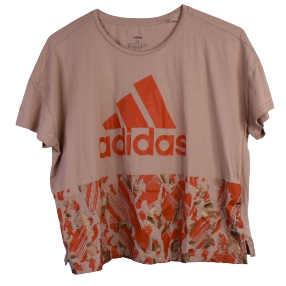 Adidas Shirt XL Womens Graphic Print Camo Activewear Short Sleeve Cropped Gym